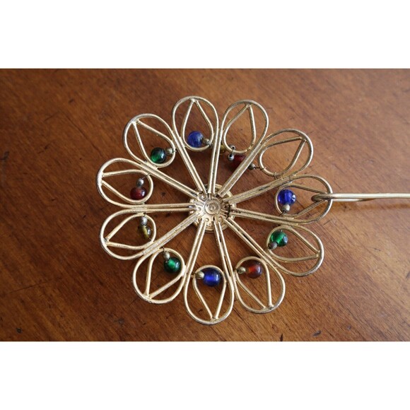 Vintage Gold Tone Ponytail Cage Barette Hair Clip Slide Pin Metal Large 4" Dia. - Picture 5 of 10